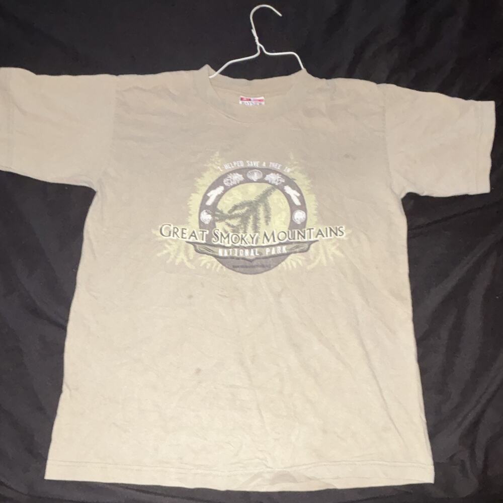 Bayside Heavyweight Preshrunk Men's M Beige Smoky Mountains Graphic Tee